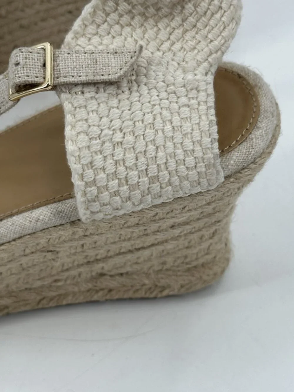 J. CREW Women's Espadrilles Wedge Shoes Factory Tan Canvas Ankle Strap 10M